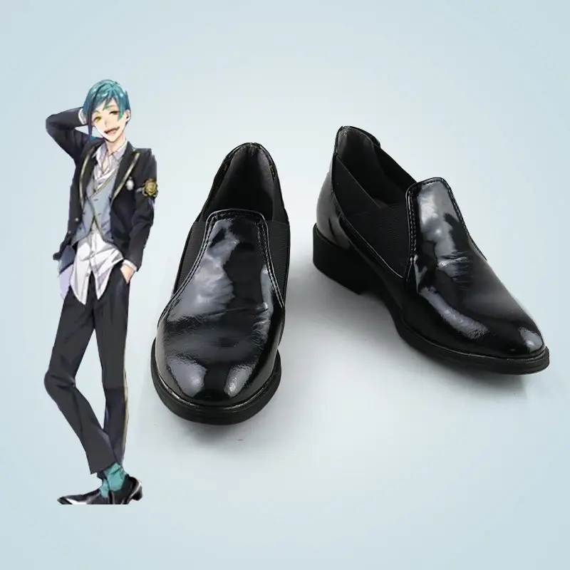 Twisted Wonderland Floyd Cosplay Shoes Halloween Floyd School Uniform Costumes Cosplay Shoes Handmade Black Faux Leather Shoes