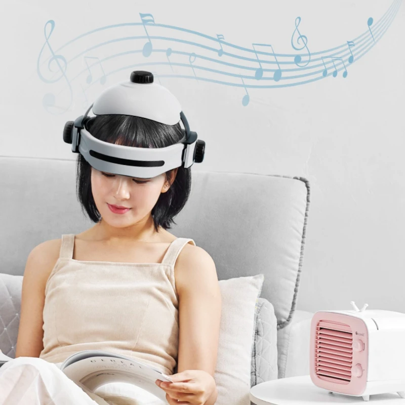 Head Massager Eye Massager 2 in 1 Relieve Stress Promote Sleep Music Massage Helmet Automatic Infrared Pressure Head Massager