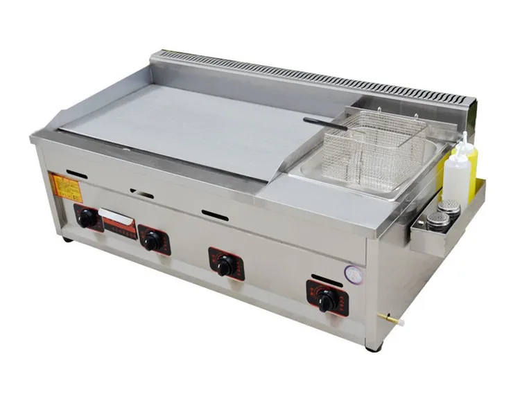 Commercial Gas Type Grill + Fryer Grilled Squid Making Machine Hand Cake Machine Deep Teppanyaki Gas Frying Machine