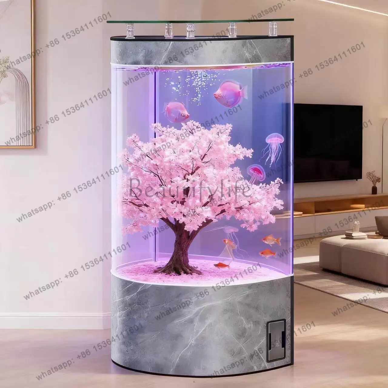 

9Light luxury upper filter hot bending glass goldfish tank floor-to-ceiling living room new ecological circulation filter