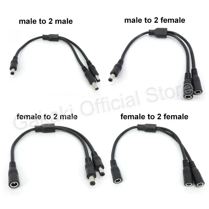 30cm DC Power Splitter Cable male female to 2 male 2 female Plug adapter 5.5mmx2.1mm connector Extension Cord