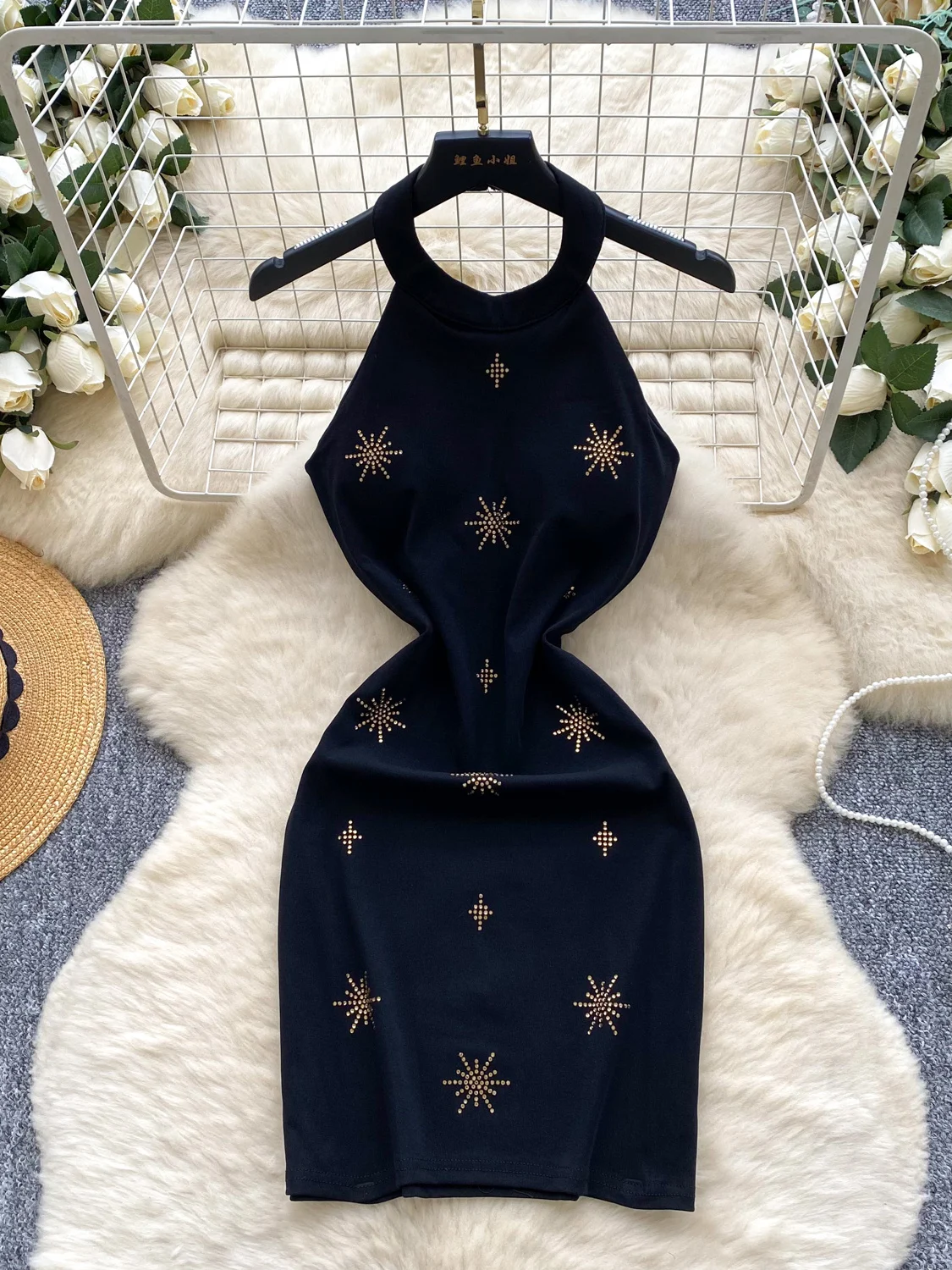 

Pure Desire Sexy Heavy Work Firework Rhinestone Nelace Svel Dr Women's Slim Fit ort Skirt High Waist A-Line Skirt