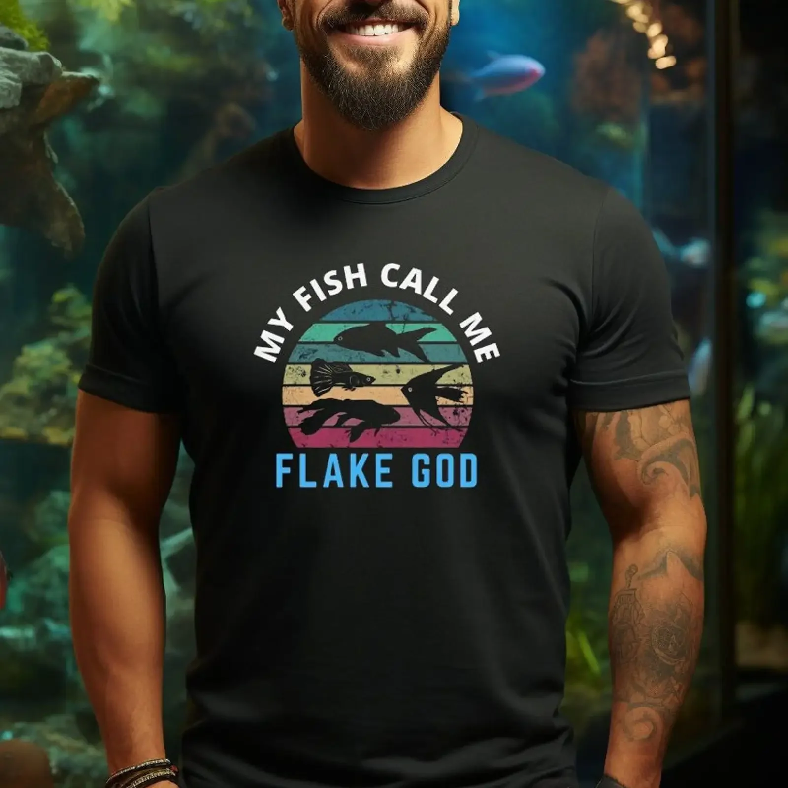My Fish Call Me Flake God Funny Aquarium T Shirt for Lover Pet Tropical Keeper Casual vintage Washed fashion Versatile graphic