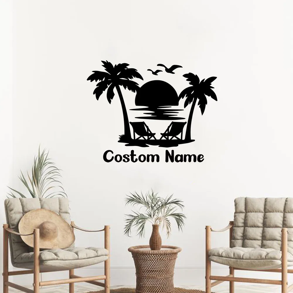 1PC Cool Beach Customizable Text Removable Art Vinyl Wall Stickers For party decoration Wall Art MURAL