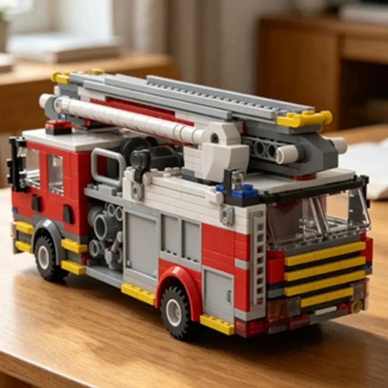 

MOC Ladder Fire Truck Model Puzzle Building Gift Small Particle Assembly Building Block Boy Toy Ornament Rescue Vehicle 496pcs