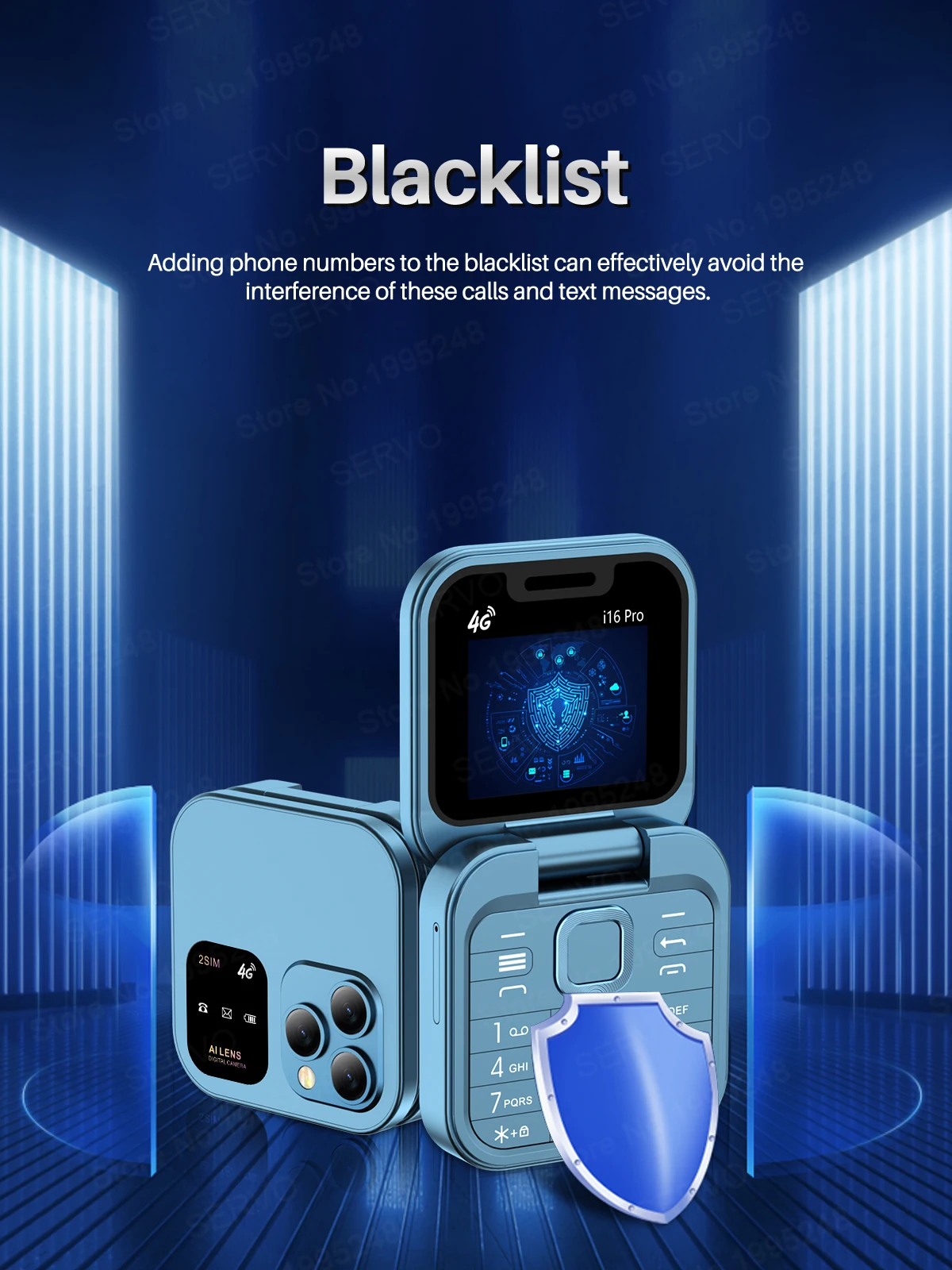 SERVO I16 PRO 2G GSM/4G LTE Foldable Mini Mobile Phone 2 SIM Card Speed Dial Magic Voice Flashlight 1.77'' Screen Flip Cellphone