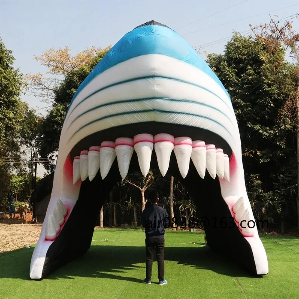 6x4.3x4.6m 맞춤형 풍선 상어 머리 터널 맞춤형 스포츠 입구 야외 활동을 위한 풍선 마스코트 터널