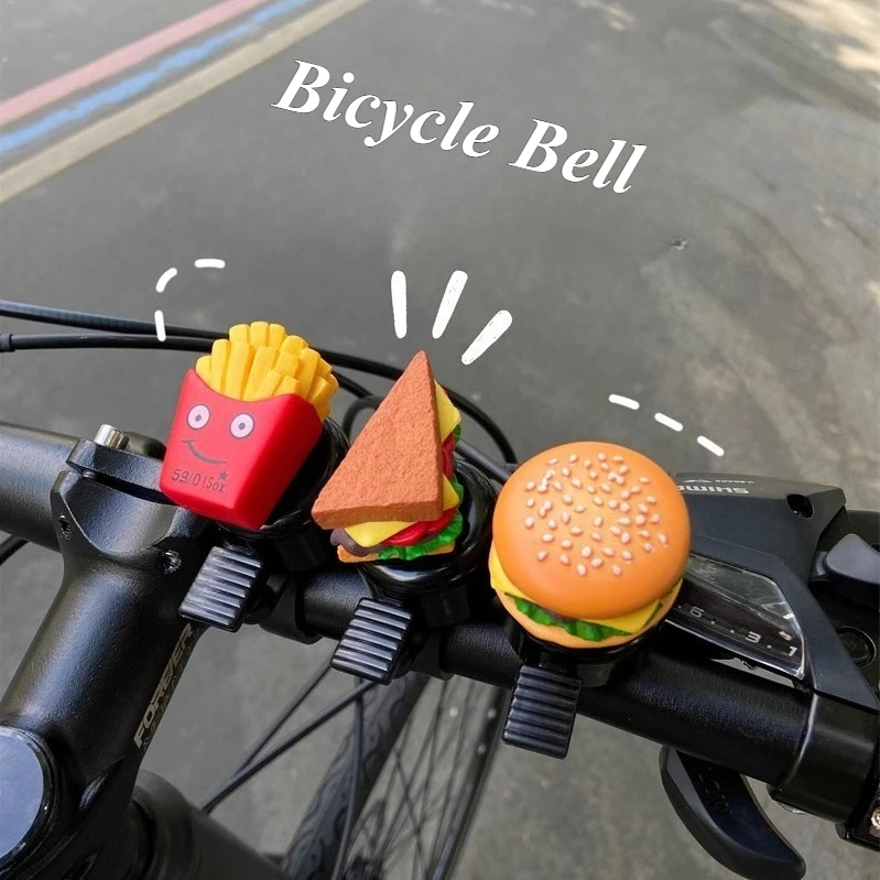 

Персонализированный дизайн велосипедного звонка, простой в установке, звонок с мультяшным дизайном в виде гамбургера и картошки фри, украшение для велосипеда, аксессуары для езды на велосипеде
