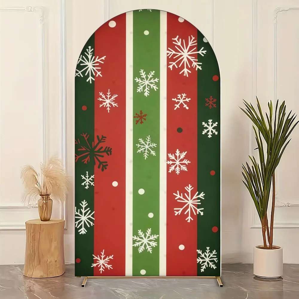 Christmas Arch Backdrop Cover Decoration Red Green Striped Snowflake Xmas Party Arched Wall Photography Background Banner Props