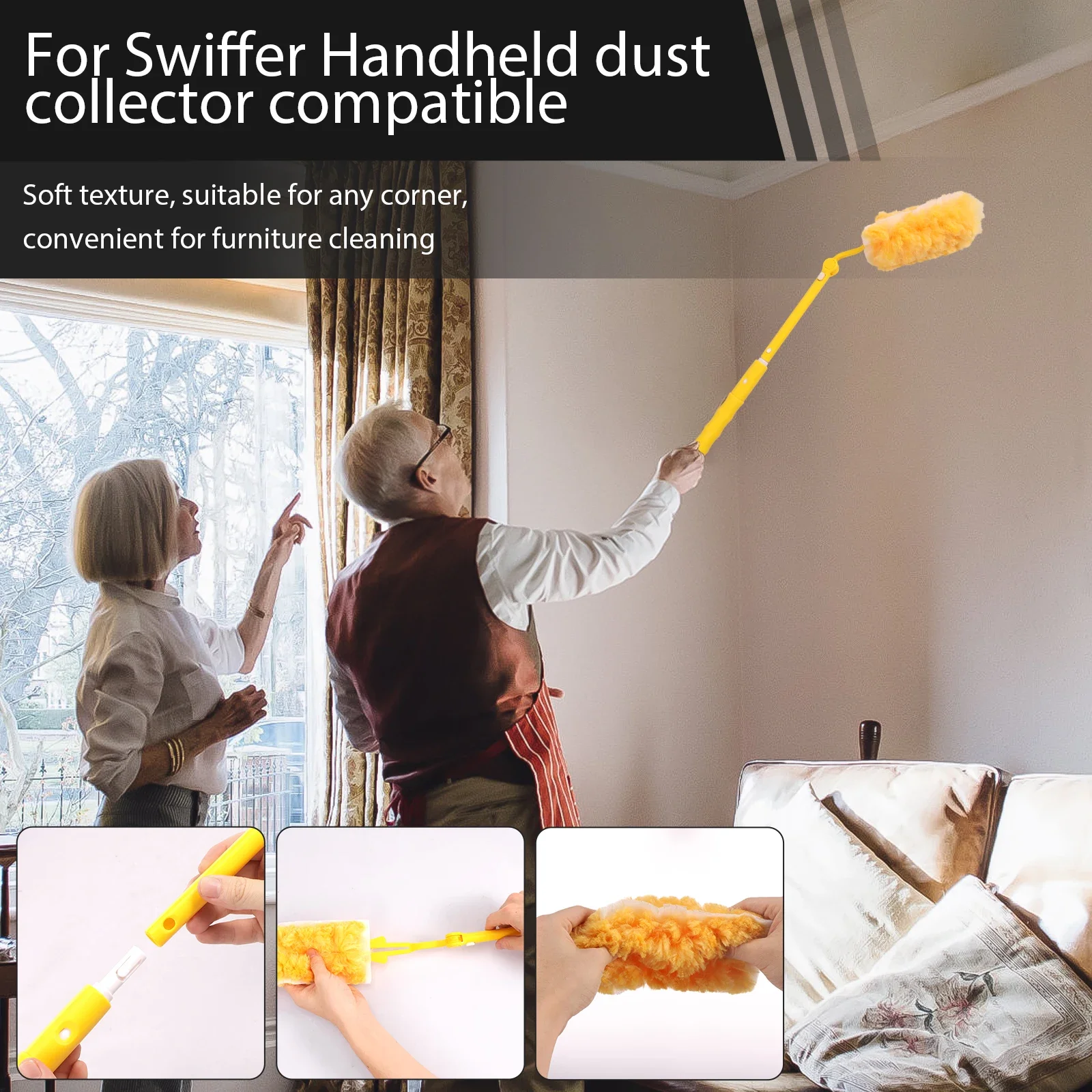 Picture 3: Electrostatic Brush Disposable Dual Sided Duster Retractable Pole 360° Replaceable Cleaning Ceiling Fan Dusting for swiffer