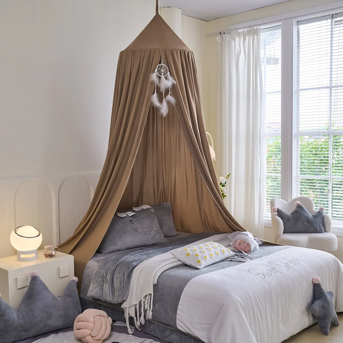 Princess Decor Canopy for Kids Bed, Soft and Durable for Girls Room Tent Canopy Dreamy Mosquito Net Bedding, Children Reading