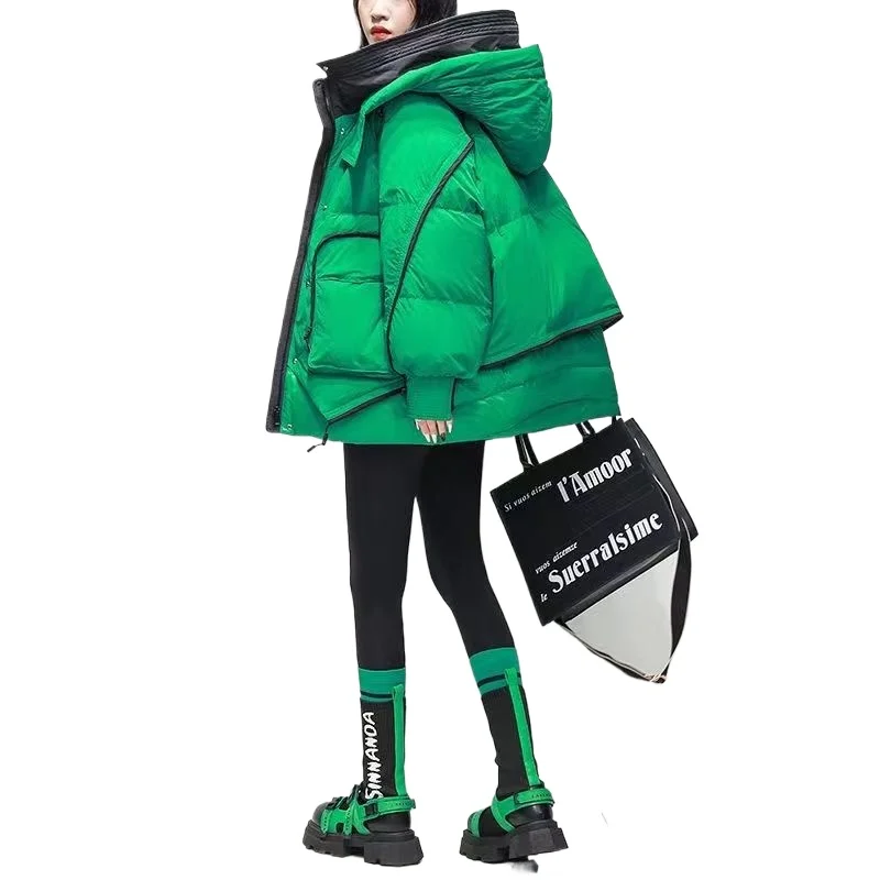 

Winter New Down Jacket Women's Korean Version Loose Large Size Fat Sister 95KG White Duck Down Thickened Medium and Long Coat