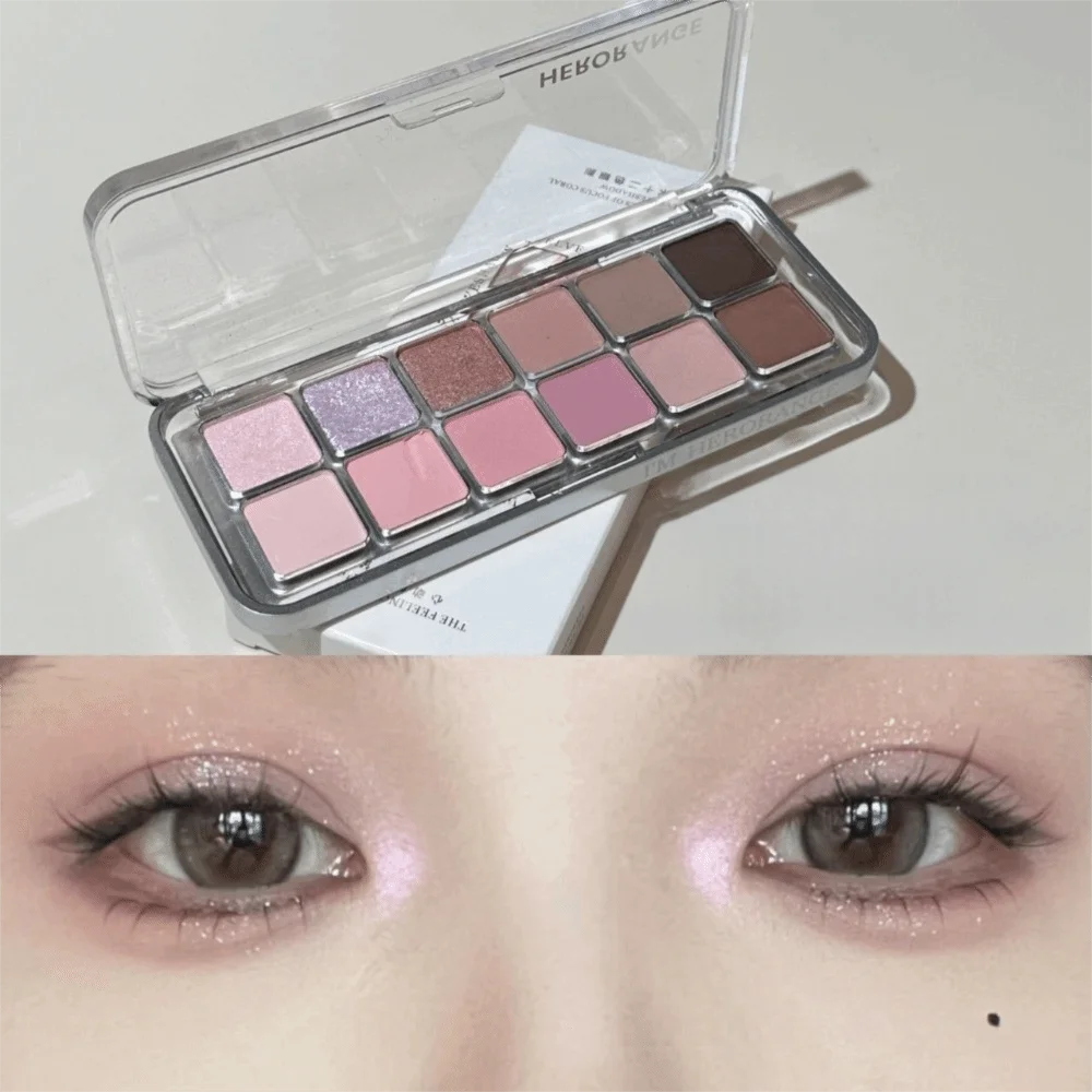 12 色ピンクアイシャドウパレットマット真珠光沢のあるアイメイクパレット防水長期的な輪郭パレット女性化粧品