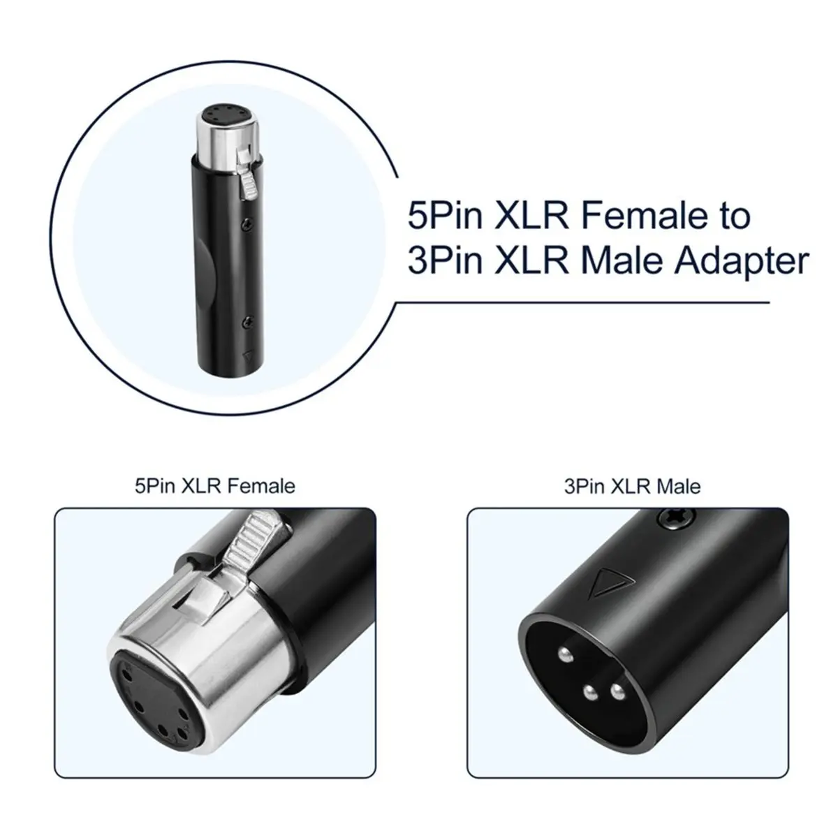 2Pack 5Pin XLR Male to 3Pin XLR Female DMX512 Converter Adapter for Stage Lighting Dimmer Console