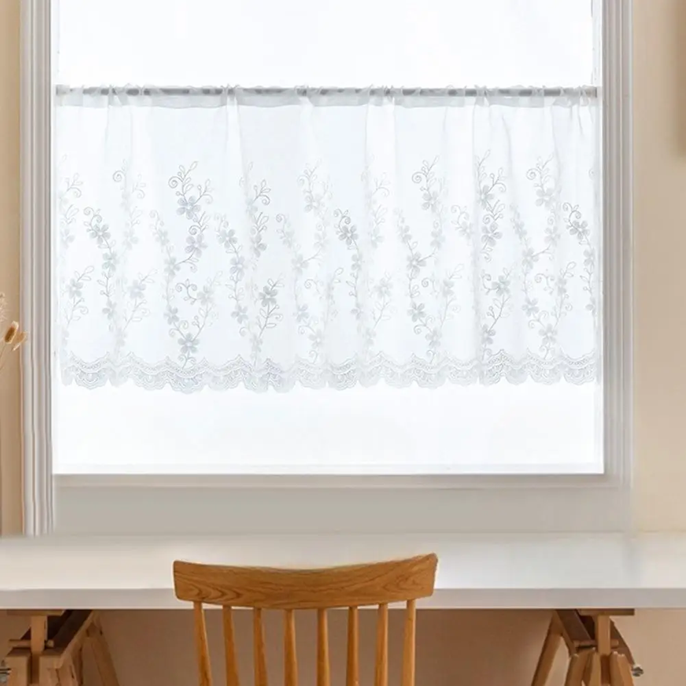 YOUZI 1PC Embroidered Floral Window Curtains Rod Pocket Light Filtering Sheer Window Drapes Elegant Home Decoration