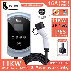 Feyree EV cargador 32A 7.6KW Type2 Cable cargador de coche EVSE Wallbox 11KW 22KW trifásico IEC62196-2 enchufe Control de aplicación para coche eléctrico