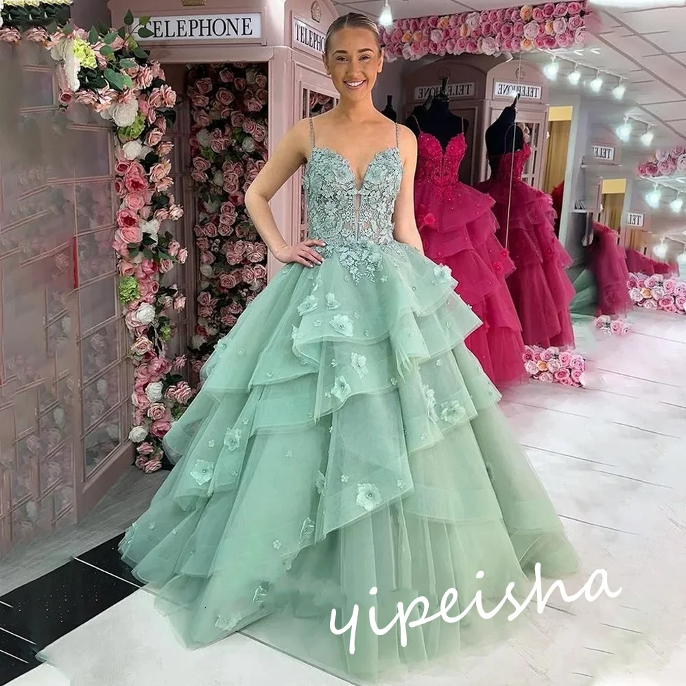 Jiayigong  Classic Modern Style Formal Evening Off The Shoulder Ball Gown Flowers Tulle Bespoke Occasion Dresses