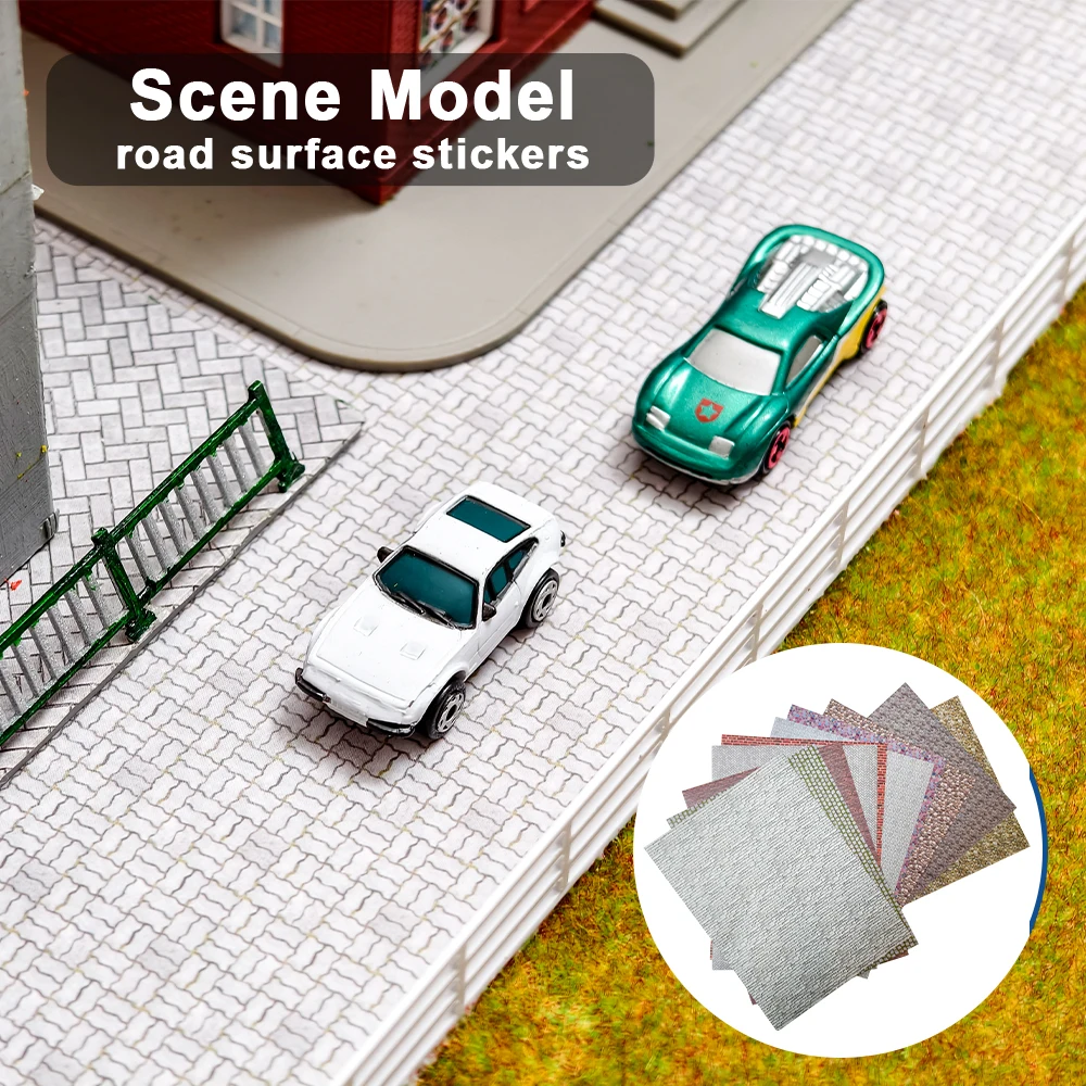 6PCS Simulation Road Wall Floor Sticker Self-Adhesive Pavement Model Toys DIY Outdoor Brick/Mountain/Railroad Sticker Materials