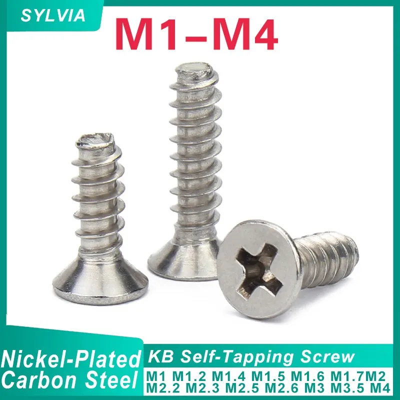 100~ 500pcs M1 M1.2  M1.4 M1.7 M2 M3 M4 Cross Phillips Flat Recessed Countersunk Head Self-Tapping Screw Flat Tail Screw GB846