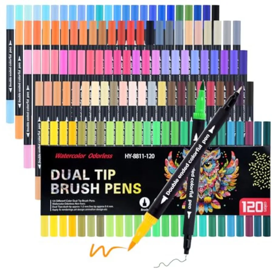 

120 Colored Art Brush Markers Pens for Adult Fine Point Art Marker Double Tip Colored Pen Coloring Book Markers for Adult Hand