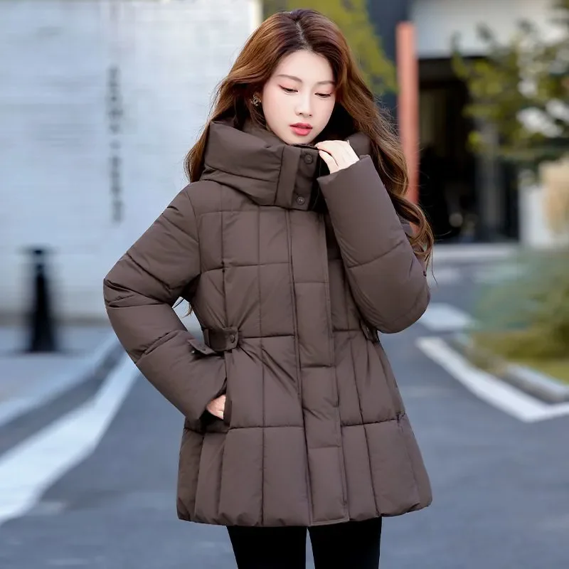 2026 New Winter Chic Down Cotton-Padded Jacket Women's Overcoat Hooded Thick Warm Parka Coat Waist Slim Cotton-Padded Jacket