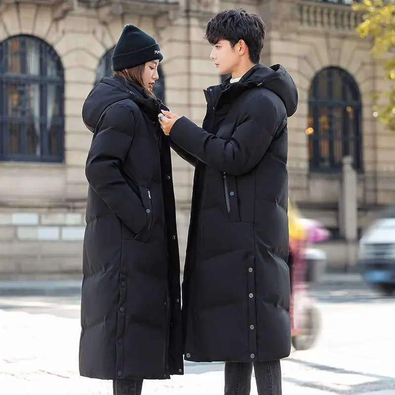 Couple Jacket Winter Thickened Over Knee Long Down Jacket Men's Loose Hooded Cold-proof Warm Large Size Student Coats Women