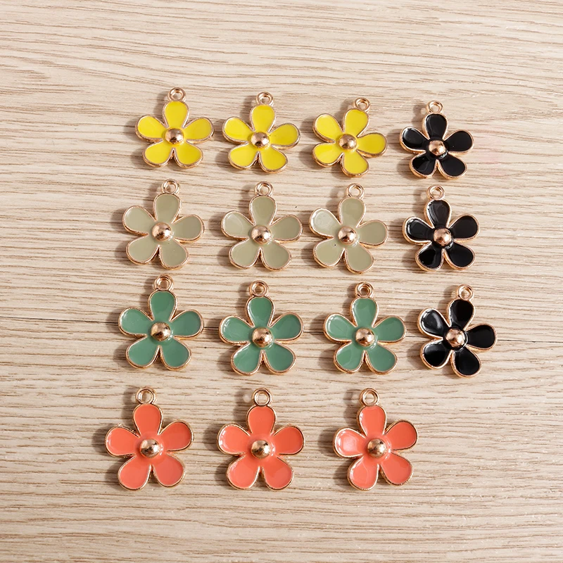 10pcs 18x21mm Cute Enamel Flower Charms Pendants for Jewelry Making Drop Earrings Necklaces Bracelets DIY Crafts Accessories