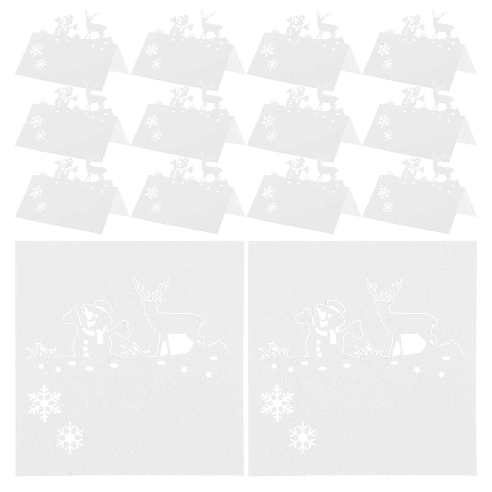 

50Pcs Tent Cards Festive Reindeer Snowman Theme Printable Surface Table Name Tags for Xmas Party Wedding Reception Seating