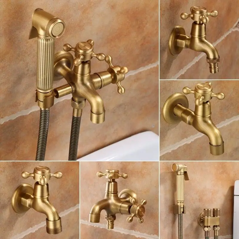 Antique Copper Wall‑Mounted Quick‑Open Faucet, 4‑Point Thread Single‑Cold Foldable Tap for Washing Machine Kitchen & Outdoor Use