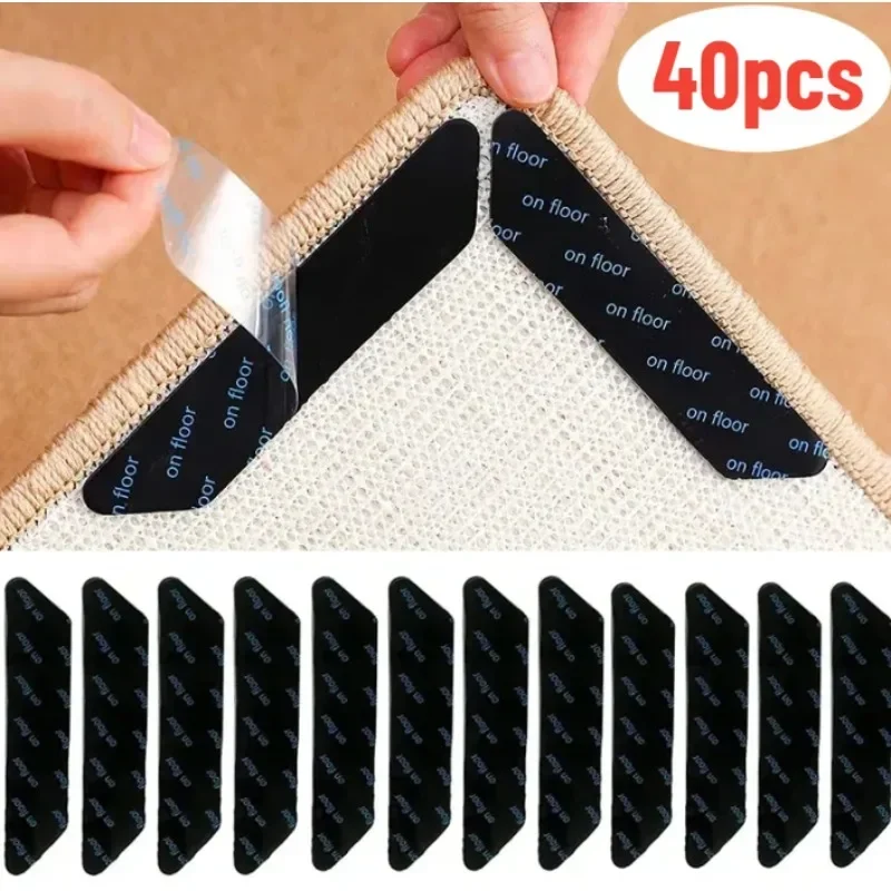 8-40PCS Reusable Non-slip Carpet Sticker Washable Anti Curling Carpet Patch Fixed Stickers Floor Rug Mat Tape Gripper Corner Pad