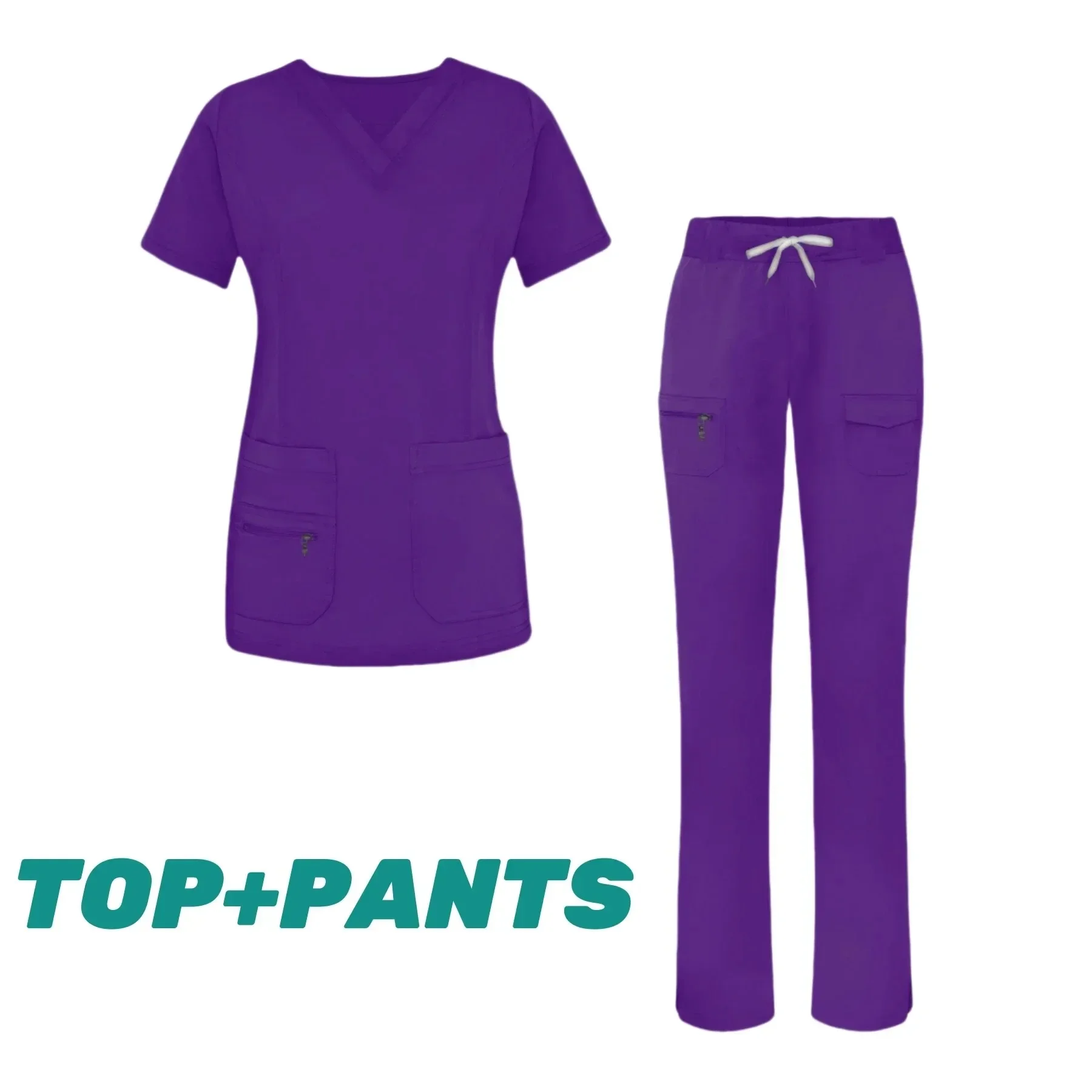 Conjunto de esfoliante de enfermagem lavável de elastano para mulheres uniformes de enfermagem anti-rugas tecido premium macio poliéster rayon