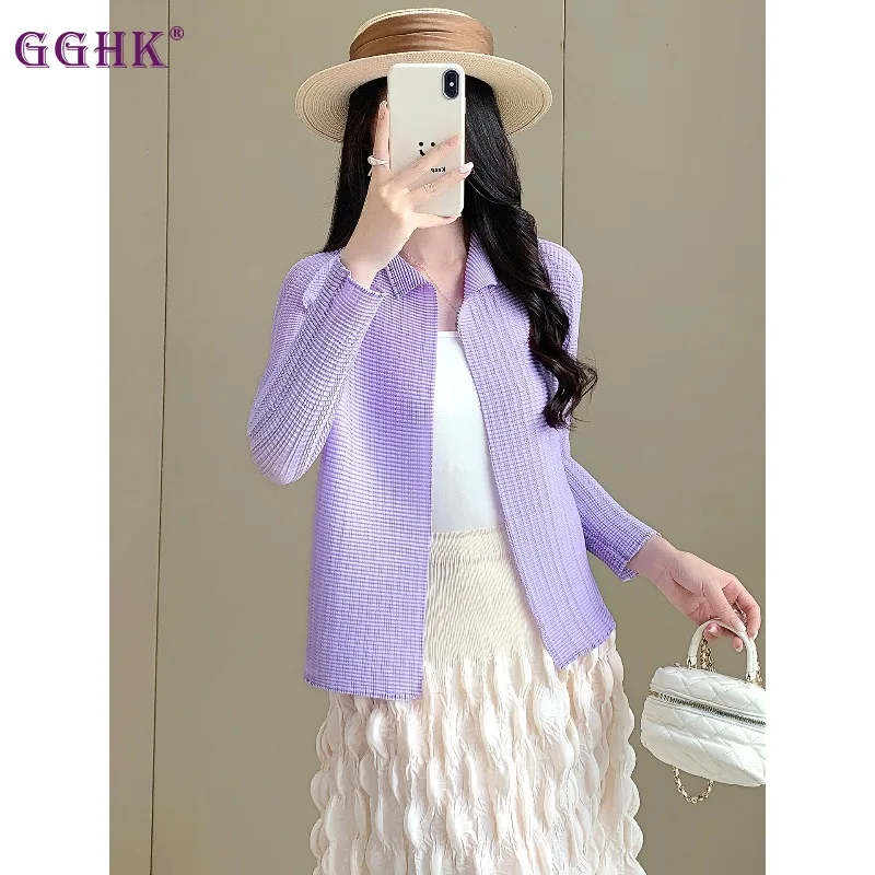

2025 Autumn Women Thin Coat Collar Long Sleeve Solid Color Cardigan Design Comfortable and Breathable Fabric Sunscreen Clothes