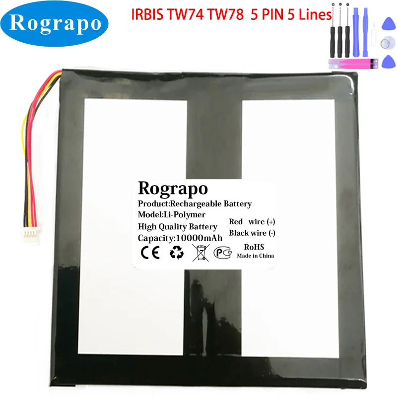 

New 3.7V 8500mAh Tablet PC Battery For Irbis TW74 TW78 Accumulator 5 Wire Plug