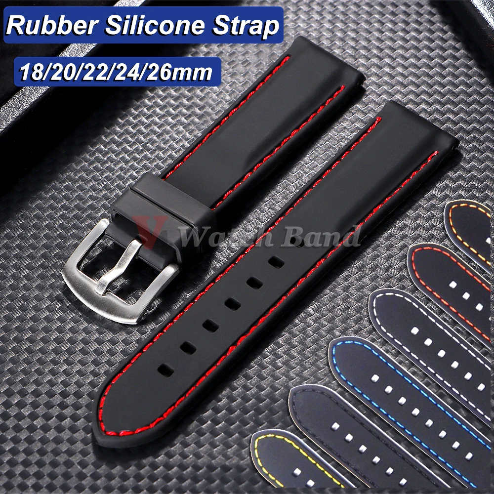Premium-Silikon-Uhrenarmband, 18 mm, 20 mm, 22 mm, 24 mm, 26 mm, dickes Gummiarmband, wasserdichtes Armband, universelles Armband für Männer und Frauen