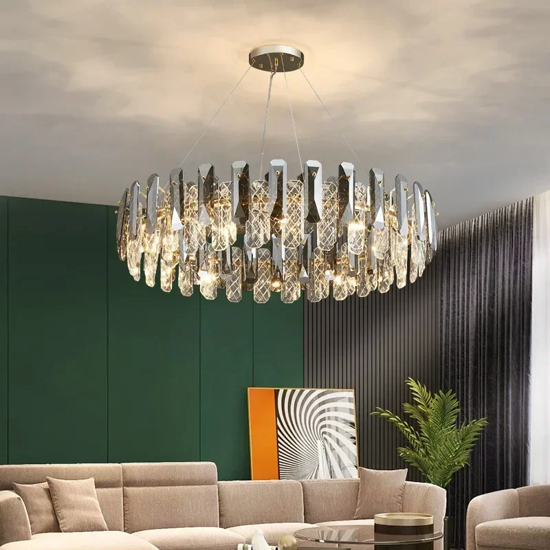 luxo moderno lustre de cristal fumaca cinza luz pingente home decor sala de estar sala de jantar lampadas penduradas interior fixtrue fixtrue 01