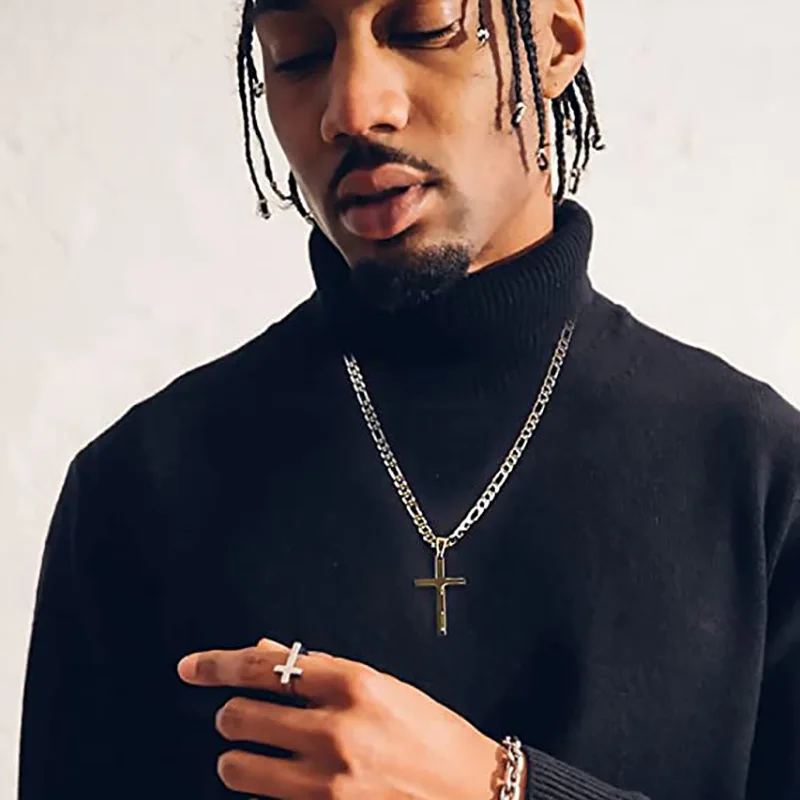 

New Jewelry Stainless Steel Cuban Chain Cross Pendant Necklace Men Simple Fashion Necklace Holiday Gift