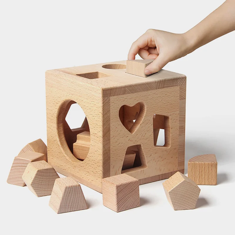 Wooden Box Children's Puzzle Early Education Shape Recognition Toys Wooden Geometry Toys Kindergarten