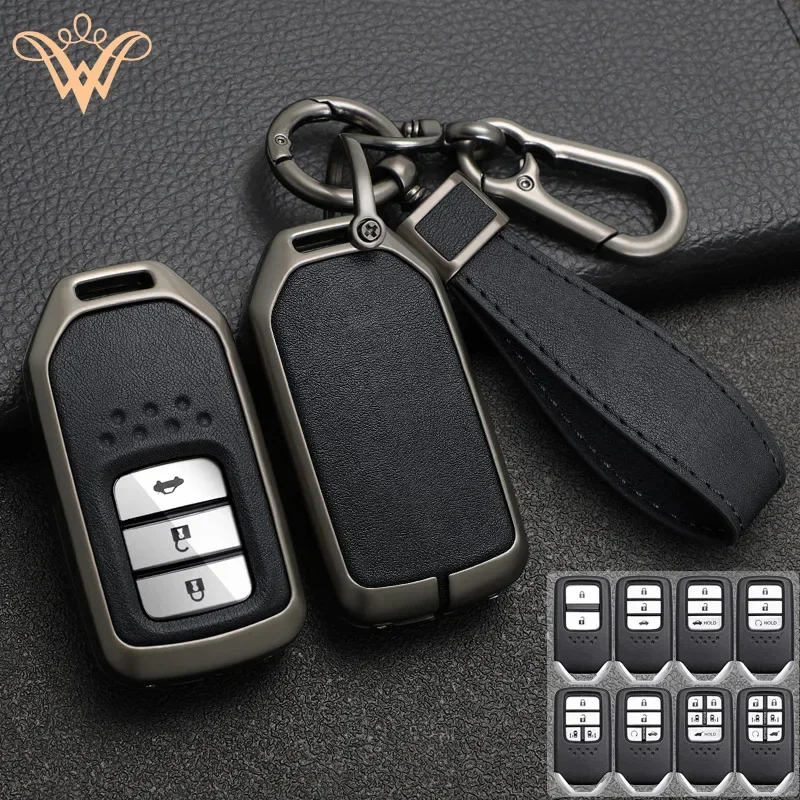 

Zinc Alloy+ Leather Car Key Case Cover For Honda Accord EX EXL Civic CRV Jazz Jade Fit City Odyssey XR-V HRV Pilot Freed Vezel