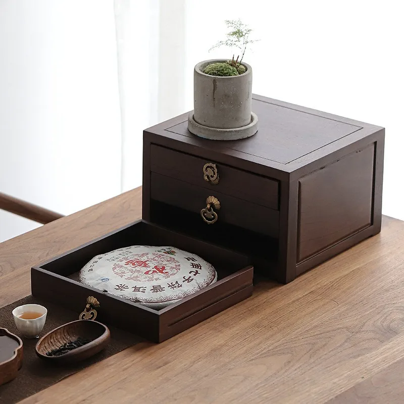 Walnut Tea Storage Box Multi-layer Stackable Moisture-proof Container for Pu-erh and White Tea