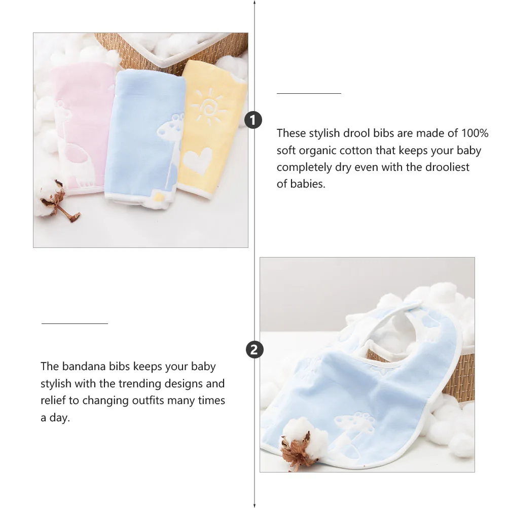

Cotton Baby Bibs 3pcs Pack Soft Absorbent Drool Bibs for Newborns Teething Babies Bandana Style Saliva Towel Unisex Design