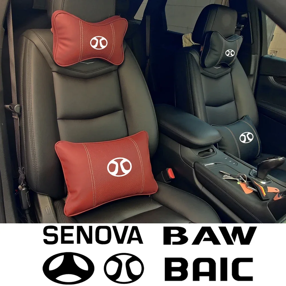 Car Seat Genuine leather Headrest Neck Waist Pillow For BAIC Senova D60 D20 X25 X35 D50 X55 D80 Beijing HUANSU BAW Accessories