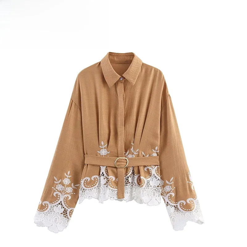 ZBZA Primavera Nuove Donne Faion Design Ricamato Scava fuori Pendolari Sle irt Casual Loose Fit Lungo Sve Ne