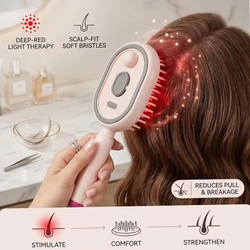Multifunctional Electric Spray Hair Brush Rechargeable Anti-Frizz Detangling Red Light Therapy Scalp Massage Comb Wet Dry Use
