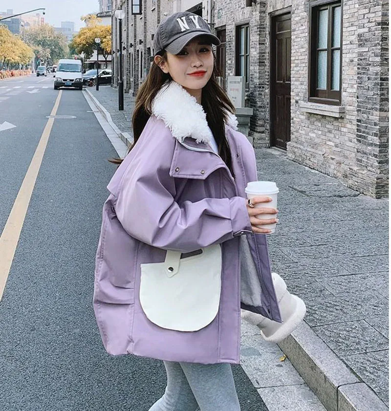 2025ฤดูหนาวใหม่ผู้หญิงขนแกะหนาHigh-Endรู้สึกผ้าฝ้ายเบาะStreetwear Niche Designเกาหลีสไตล์