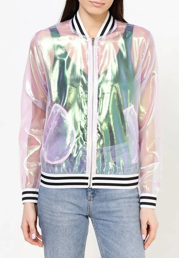 

2026 Harajuku летняя женская куртка Laser Rainbow Symphony голограмма женское базовое пальто прозрачная куртка-бомбер солнцезащитная