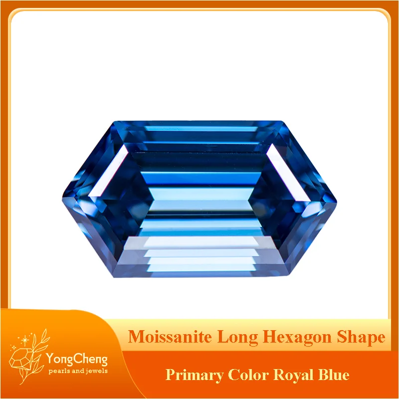 

Moissanite Stone Primary Color Royal Blue Long Hexagon Shape Gemstone Lab Created Heat Diamond for Charm Jewelry with GRA Report