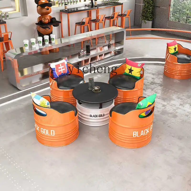 Industrial Style Bar Oil Drum Table and Chair Set Clear Bar Iron Art Leisure Area Coffee Table