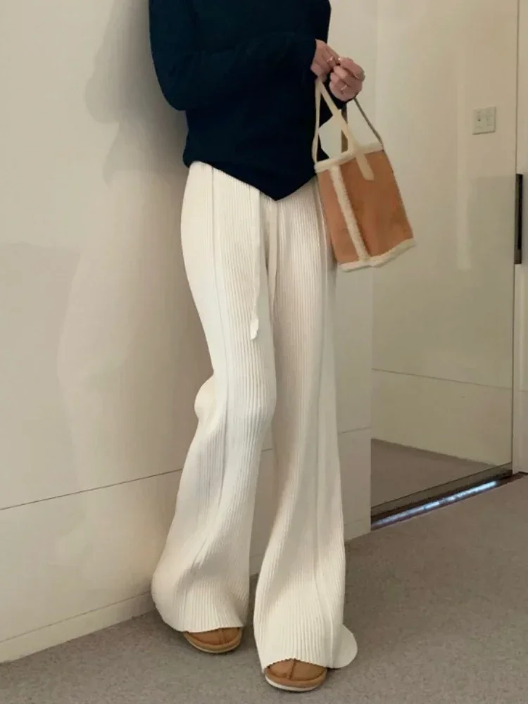 Flared Pants for Women Casual Fashion Thickened Warm White Pants Cashmere Solid Loose Autumn/Winter New Woman Trousers A382