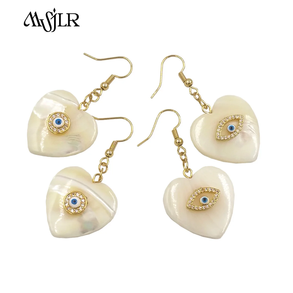 

MVE089 2024 Sweet Heart Shaped Natural Shell Earring Inlaid With Rhinestones And Eye For Women Personalized Jewelry