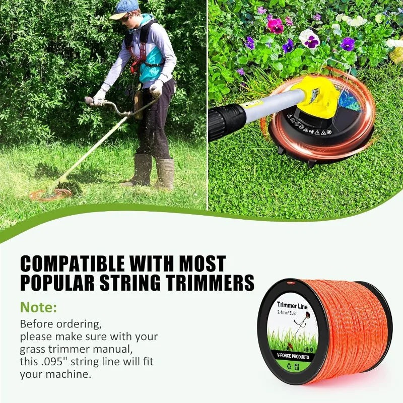 EAONE 1640 FT Weed Eater String 0.095” String Trimmer Line in Spool 5 LB Weed Wacker String Heavy Duty Orange Twisted Shape